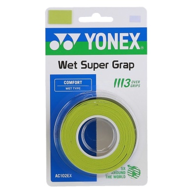 Yonex Overgrip Wet Super Grap 0.6mm (Comfort/smooth/lightly adhesive) citrus green pack of 3